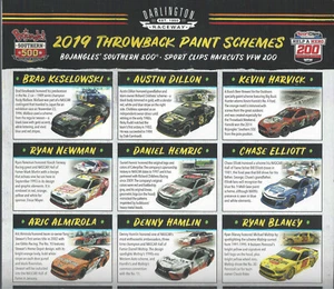 2018 DARLINGTON THROWBACK PAINT SCHEMES CUP XFINITY NASCAR FOLDOUT NOT POSTCARD - Picture 1 of 6