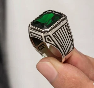 Herren ring 925 Silber mit gelbe ncitrin stein siegel ring massiv modern elegant - Picture 1 of 6