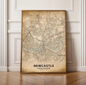Newcastle City Map Print Unique Wall Art Framed Home Decor Post gift odea - Picture 1 of 7