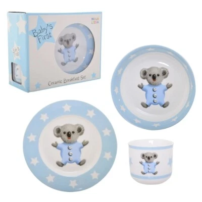 Baby Koala 3 Pieces Breakfast Set Ceramic Plate/ Bowl/ Cup Newborn Baby Boy Gift - image 1 of 4