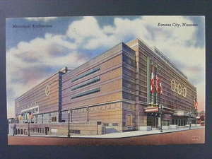 Postal de lino vintage del auditorio municipal de Kansas City Missouri MO años 30 - Imagen 1 de 2
