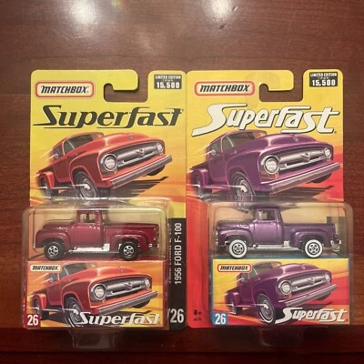 2006 Matchbox Superfast #26 1956 Ford F-100 Red & Purple NEW UNOPENED FREE SHIP - Image 1 of 4