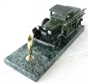 1931 Model A LINEMAN TRUCK 3.5"x9.5" Marble Base PEN HOLDER DESK SET ~ T90 - Picture 1 of 7