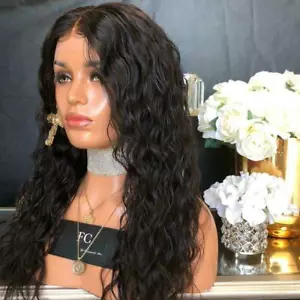 Women's Lady 23" Curly Wavy Long Synthetic Hair Wigs Costume Dark Black Wig - Picture 1 of 2