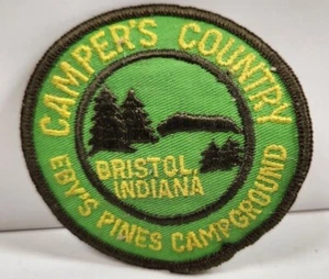 Vintage EBY’S PINES Bristol Indiana CAMPER’S COUNTRY CAMPGROUND Patch 3" rund 1970er - Bild 1 von 2