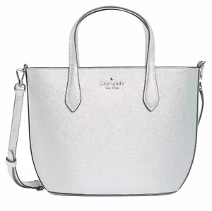 Kate Spade NWT Glimmer Lunar Light Leather Satchel Silver Glitter Handbag - Picture 1 of 4
