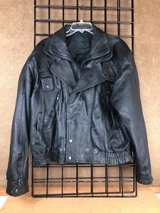 Vintage 90s Biker Classic LEDER Motorrad JACKE Herren XL Reißverschlüsse und Tasche - Bild 1 von 11