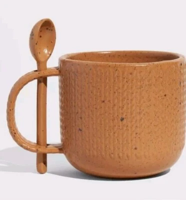 United by Blue NUEVO 14 OZ Cuchara y Taza de Gres Patrón Tejido por Cable Piedra Marrón Nuevo en Caja Foto 1 de 4