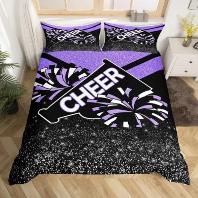 Purple Glitter Cheer Duvet Cover + 2 Pillow Cases Bedding Set, Full Size (No Com - Image 1 of 4