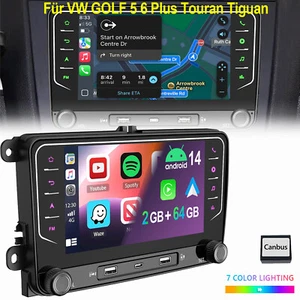 2+64G Autoradio Android 14 Carplay GPS NAVI Per VW GOLF 5 6 Touran Passat Tiguan - Foto 1 di 18