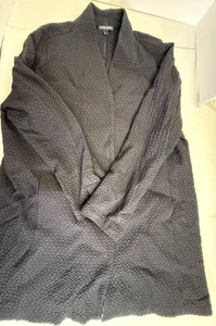 Eileen Fisher Coat Black 2X Tencel Lyocell Cotton Textured Stand Up Collar - Picture 1 of 17