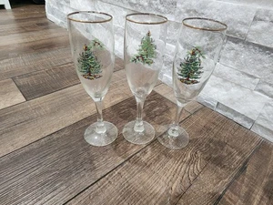 3er Set Spode Christmas Tree Champagnerflöten mit Goldrand 8" T - 5,75 oz - Bild 1 von 6
