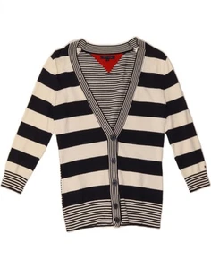TOMMY HILFIGER Womens Cardigan Sweater UK 10 Small Navy Blue Striped AE01 - Picture 1 of 3