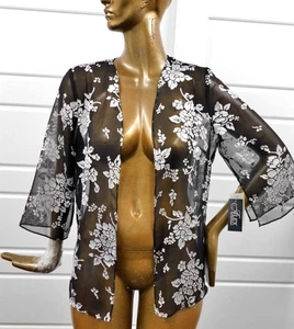New ALEX EVENINGS Sheer Black Silver Floral Jacket size L - Picture 1 of 6