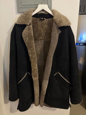 Men’s 100% Shearling Leather Sheepskin Coat Jacket Trench Medium - Image 1 of 4