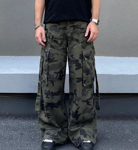 Herren Armee Grün Camouflage Cargo Große Taschen Gerades Bein Freizeit Hose Punk Neu - Bild 1 von 10
