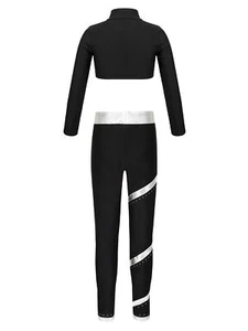 Kids Girls Sportswear Solid Color Activewear Shiny Sports Outfits Gymnastics - Picture 1 of 60