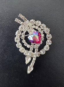 Vintage Jay Kel Heart Brooch Pink Aurora Borealis Rhinestones Sparkly 2" - Picture 1 of 4