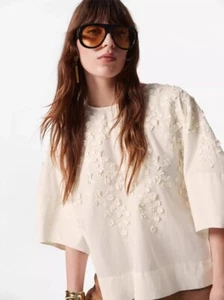 Other Stories Women's Embroidered Crew Neck Shirt Top - Picture 1 of 11