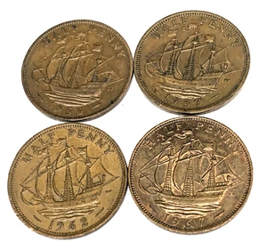 # C4937 GREAT BRITAIN HALF PENNY 4 DIF. COINS, 1956, 1957, 1962, 1967 - Picture 1 of 2