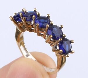 TURKISH SIMULATED SAPPHIRE .925 SILVER & BRONZE RING SIZE 8.5 #54623