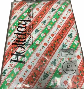 Styled By Lisa Holiday Flannel Backed 60" Round Tablecloth Christmas Stripe NOS - Picture 1 of 12