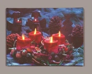 Christmas Canvas Print LED Lights Candles Figure/Cones 40x30cm Batt-Operated - Picture 1 of 2