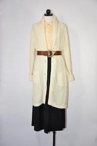 Vintage 70er Jahre creme Fischer Zopfmuster Staubtuch lange Strickjacke Pullover Mantel Damen ML - Bild 1 von 13