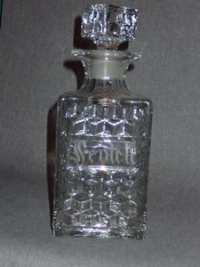 Vintage 750ml Fostoria Glaskaraffe "Scotch" selten geschliffen graviert verziertes Etikett - Bild 1 von 7