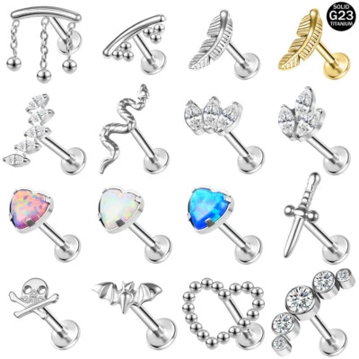 1Pc G23 Titanium Steel Lip Labret Piercing Heart CZ Helix Conch Piercing Jewelry - Image 1 of 4