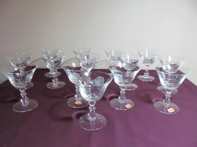 Fostoria Etched Glass Rose Set of Fourteen Low Sherbets MINT - Image 1 of 4