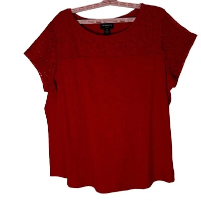 Top de mujer Liz Claiborne San Valentín rojo encaje y algodón manga corta talla 2X nuevo con etiquetas Foto 1 de 4