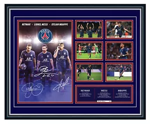 LIONEL MESSI NEYMAR KYLIAN MBAPPE PSG 2021/22 SIGNED LTD ED FRAMED MEMORABILIA - Picture 1 of 5