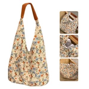 Retro Flower Bucket Bag Large Capacity Canvas Handbag Korean Style Shoulder Bag - Picture 1 of 12