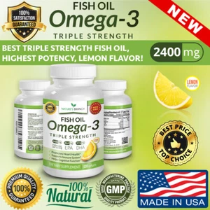BEST TRIPLE STRENGTH OMEGA 3 FISH OIL PILLS 2400mg HIGH POTENCY | LEMON FLAVOR! - Picture 1 of 9