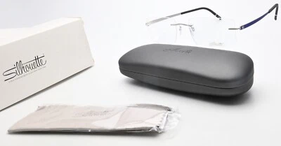 SILHOUETTE Brille 5529 5367 70 4600 53-21 135 Randlos Titan Silber Blau im Etui - Bild 1 von 4