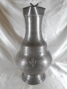 SUPERBE GRAND PICHET " GLAND & FLEUR DE LYS " ÉTAIN XIX ème ? POINÇONNÉ - Picture 1 of 10