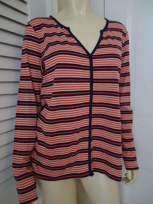 Camisa Top Lilla P Anthropologie M Algodón Pima De Perú Naranja Azul Rayas Delgada Foto 1 de 4