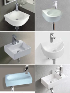 Eckwaschbecken Keramik oval eckig Wandmontage Waschbecken Aufsatz klein weiß - Bild 1 von 36