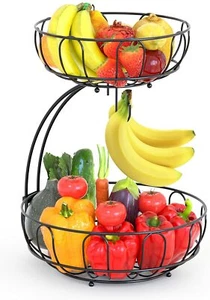 Cesta de frutas de 2 niveles soporte para verduras con percha para encimera de cocina - Imagen 1 de 8