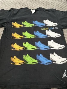 Vintage AJ3 Michael Jordan 3 Shoe Nike Black T-Shirt LGYellow Green Blue White - Picture 1 of 4