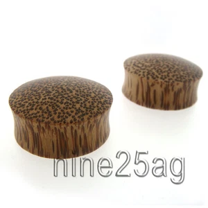 PAIR OF  1' 1/16 INCH (28MM) COCO WOOD PLUGS COCONUT PLUG CONVEX / FLAT BACK - Picture 1 of 2