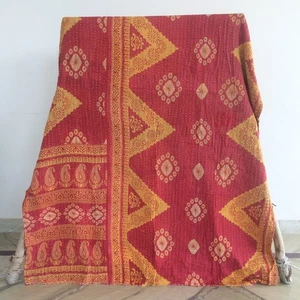 Vintage Kantha Throw Quilt Twin Blanket Bohemian Bedding Gudri Ralli Handmade - Picture 1 of 2