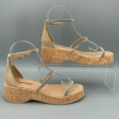NEW Steve Madden Girls Varia Rhinestone Wedge Sandals Beige Size 4 - Image 1 of 4