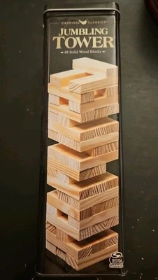 Jumbling Tower - Strategy Wood Block Stacking Game - 48 Wood Pieces - New In Tin - Image 1 of 2