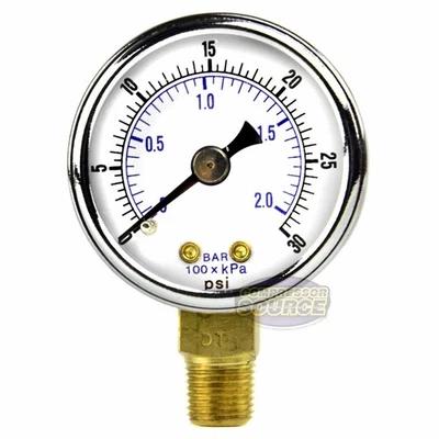 1/8" NPT Air Compressor / Hydraulic Pressure Gauge 0-30 PSI Side Mount 1.5" Face - Image 1 of 4