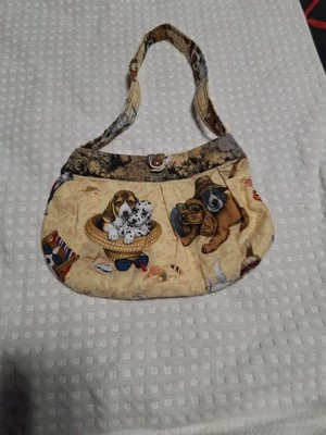 Patchwork Small Bag Dog Theme Cotton Brown Beige  - Image 1 of 3