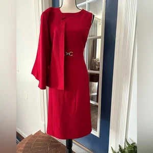 Kasper Vibrant Red Dress with Open front Jacket Size 12 - Picture 1 of 12
