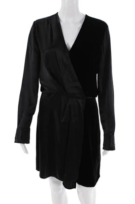 Vestido negro de seda con ribete de terciopelo cuello en V manga larga Rag & Bone para mujer talla pequeña Foto 1 de 4