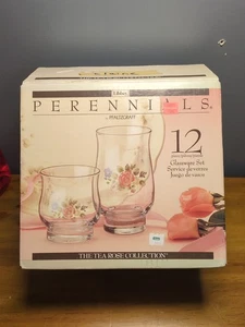 12 Pc Glassware Set Libbey Pfaltzgraff Tea Rose Collection Curved Tumblers New - Picture 1 of 9
